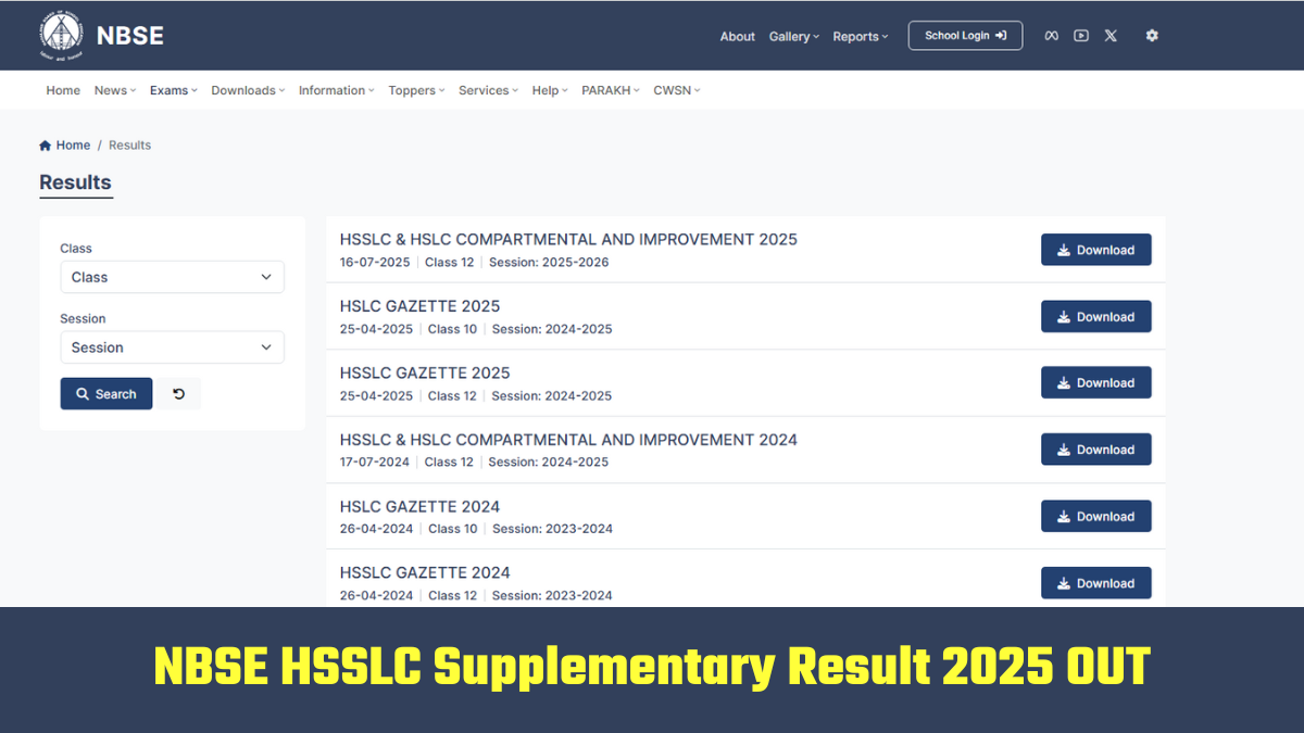 NBSE HSSLC Supplementary Result 2025